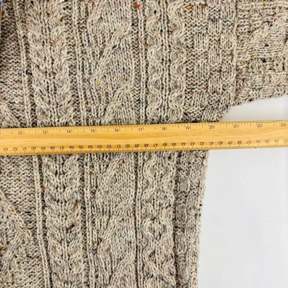 JM Cooper British Wool Cable Knit Sweater Oatmeal Tweed Crew Neck Made in UK M